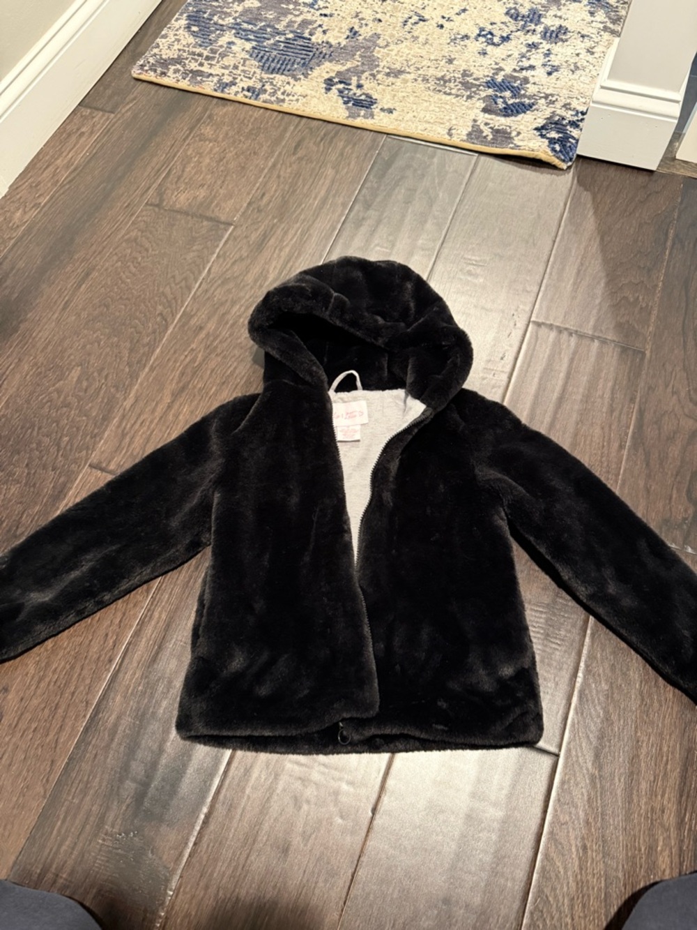 Girls' Black Faux Fur Hooded Puffer Jacket